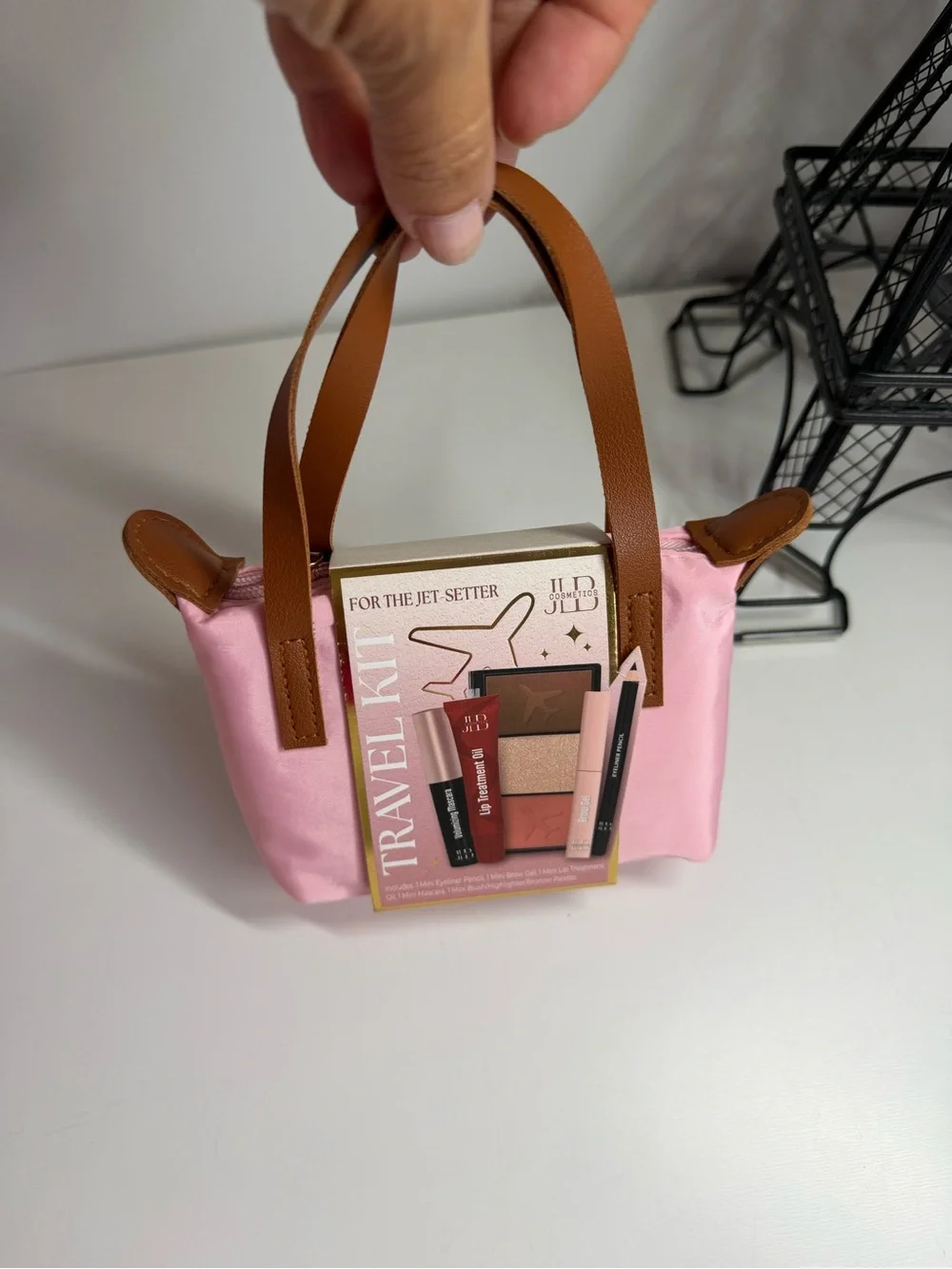 Pink Mini Travel Cosmetic Bag with 5 Mini Cosmetic